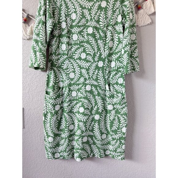 Boden Cotton Green Floral Half Sleeve Aline Midi Dress Modest Coastal Tropical 6 - Picture 4 of 8